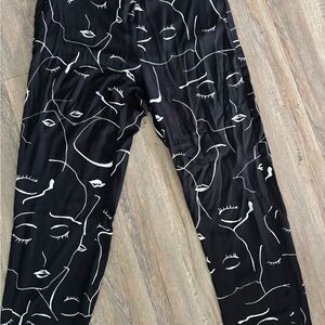 Black and White Abstract Face Print Pants